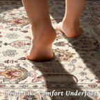 Washable 9x12 Area Rugs for Living Room, Boho Non-Slip Vintage Distress Lager Rugs for Bedroom Dining Room Nursery Office, 0.3" Neutral Oriental Throw Thin Carpet, Beige/Rust/Green/Multi