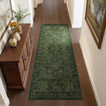 Dark Green Tranditional 2x6 Kitchen Runners Washable Non Slip, Low Pile Vintage Distressed Medallion Printed Carpet Runners for Hallway 6ft Indoor Entryway/Bedroom Bedside/Laundry Room/Bathroom