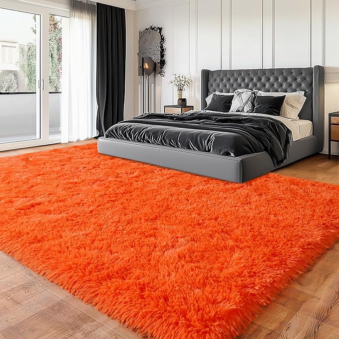Area Rugs for Living Room, Soft Shaggy Carpets for Living Room, Fuzzy Rugs for Kids' Room, Perfect Decor for Modern Home Orange 4x6 Feet