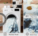 Washable Abstract Rug, 7x10 Modern Area Rugs with Non-Slip Rubber Backed for Living Room, Thin but Soft Contemporary Carpet Kitchen Bedroom Dining Room Decor, Blue White
