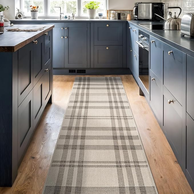 CAMILSON Easy Jute Rug 2x7, Indoor and Outdoor Off-White Runner Rug for Kitchen, Hallway and Entryway, Checkred Boho Woven Design, Easy-Cleaning, Washable Outside Carpet (2 x 7)