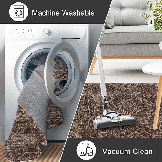 KILOCOCO Boho Entryway Rug 2x3 Printed Small Area Rug Indoor Door Mat Machine Washable Kitchen Rugs Super Soft Non Slip Throw Rugs for Bedroom Entrance Geometric Laundry Room, Rust Red
