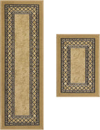Antep Rugs Alfombras Modern Bordered 2pc Non-Skid (Non-Slip) Low Profile Pile Rubber Backing Indoor Kitchen Runner Rugs (Brown, 2pc Set)