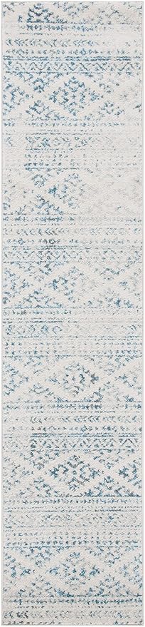 SAFAVIEH Tulum Collection Runner Rug - 2' x 19', Ivory & Turquoise, Moroccan Boho Tribal Design, Non-Shedding & Easy to Clean, Ideal for Living Room, Hallway, Foyer, Bedroom (TUL272E)