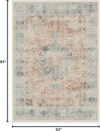 RUGGABLE Washable Vintage Area Rug – Sarrah Coral 5x7, Stain-Resistant, Non-Slip – Medium Machine Washable Rugs for Living Room, Bedroom, Hallway, Entryway & Office–with Standard Pad