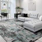Washable Area Rugs 9'x12' Non-Slip Modern Abstract Soft for Living Room Entryway Bedroom Nursery, Print Pattern, Blue Black Teal