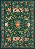 Moynesa Living Room Rug 5x7, Washable Modern Cottage Green Area Rugs for Bedroom Dining Room, Farmhouse Aesthetic Floral Bird Print Carpet, Vintage Home Decor Open Floor Areas Non-Slip Protection