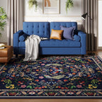 Rugcomf 8x10 Area Rugs for Living Room Washable Rug Floral Non-Slip Large Rug for Living Room, Bedroom, Farmhouse, Dining Room, Kids Playroom(Blue)