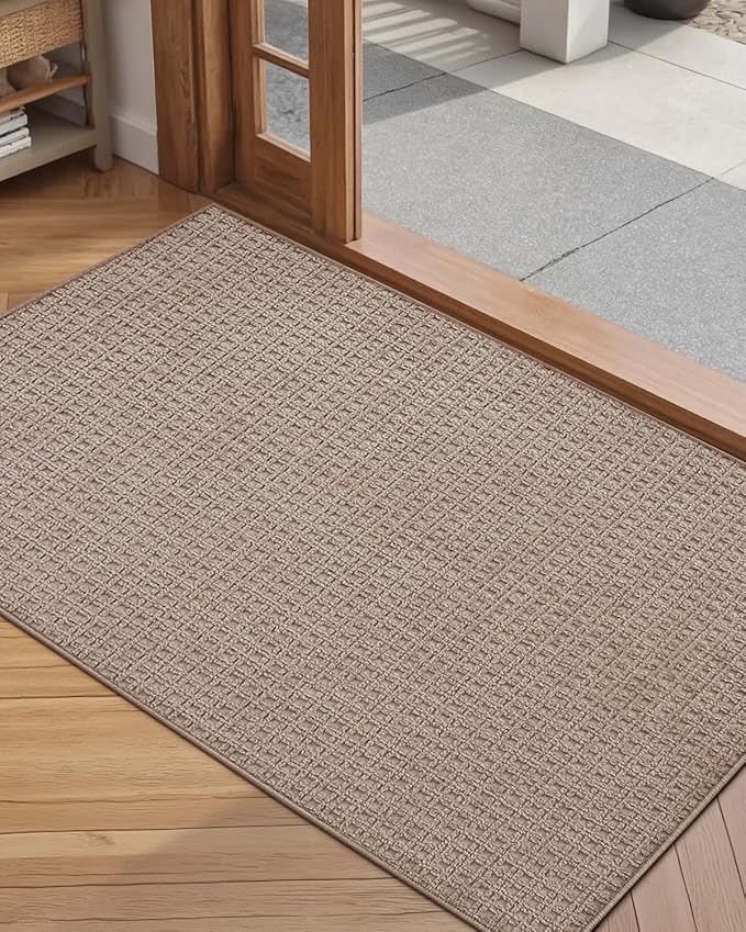 Color&Geometry Front Door Mat Indoor Non Slip Rubber Backing, 36"x55" Ultra Thin Entryway Doormat, Soft Absorbent Inside Doormat Washable Easy Clean Rugs for Entryway, Beige (Rolled-up NO Creases)