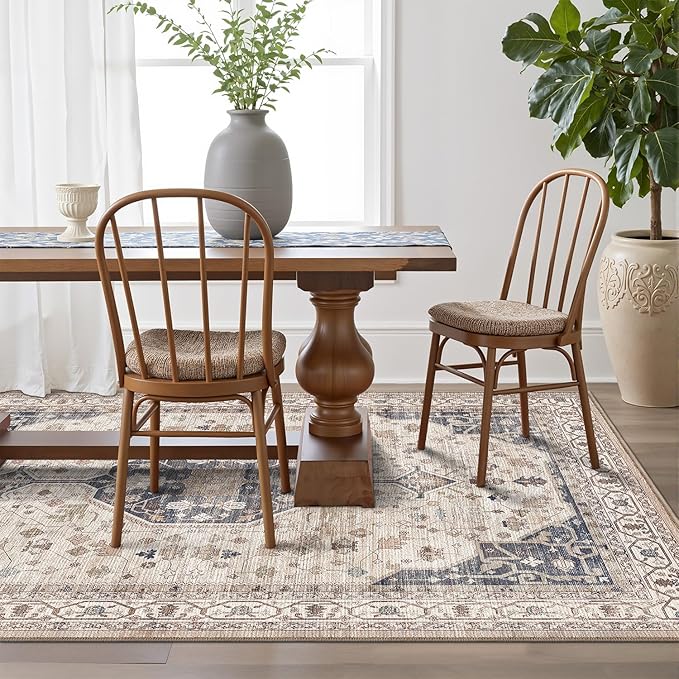 LUMI 8x12 Washable Area Rug for Living Room, Ultra Soft Traditional Rugs Non Slip with Rubber Backing, Low Profile, High Traffic, Stain Resistant Carpets, Ideal for Bedroom, Dining Room, Indoor