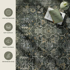 Lahome Boho Green 8x10 Area Rugs Living Room Rugs,Washable Bedroom Rug 8x10 Under Bed,Distressed Soft Non Slip Low Pile Indoor Dining Room Rug for Home Office Playroom(8'x10',Green)