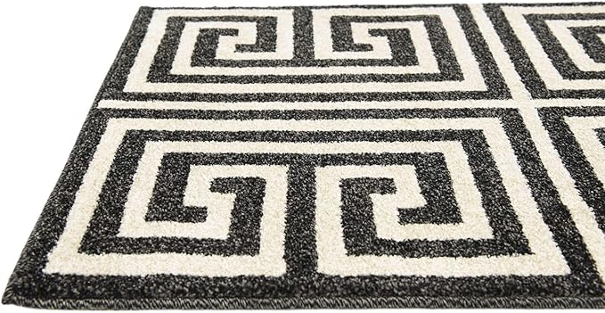 Unique Loom Athens Collection Classic Geometric Modern Border Design Area Rug (2' 0 x 6' 0 Runner, Black/ Beige)