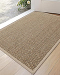 DEXI Ultra Thin Entryway Door Mat 17x30, Non Slip Rubber Backing Inside Entry Mat, Low Profile Easy Clean Dirt Trapper Doormat for Inside Entrance Patio, Beige