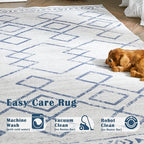 jinchan Hallway Runner Rug 3x10 - Moroccan Kitchen Machine Washable Runner Rug Modern Geometric Soft Faux Wool Ultra-Thin Low-Pile Non-Slip Carpet for Laundry Room Bedroom Farmhouse (3x10ft, Blue)