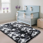 Fluffy Rug Shaggy Area Rug, Mottling Black 2x4 Area Rugs for Bedroom, Small Bedside Rug, Soft Fluffy Shaggy Entryway Throw Rugs for Living Room Bedroom Kids Room Home Decor