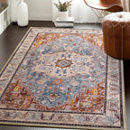 Washable Area Rugs 5x7, Low Pile Soft Vitnage Distressed Rug for Bedroom, Living Room, Dining Room, Non-Slip, Low Pile, Rust Brown