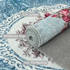 Easy-Going Area Rug 5x7 Washable Floral Rugs for Living Room Non-Slip Bedroom Rug Low Pile Lightweight Retro Flowers Throw Rug for Dining Room Kitchen Home Office Carpet, Teal Red