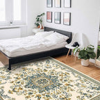 Bohemian Rectangular Area Rugs for Living Room Bedroom 5 x 8 ft Vintage Farmhouse Floral Pattern Non-Shedding Soft Low Pile Rug Non Slip Washable Rug for Nursery Entryway Playroom