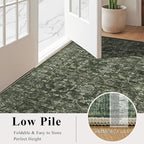2x10 Hallway Washable Runner Rug Vintage Green Boho Extra Long Runners for Kitchen, Bathroom, Distressed Floral Floor Mat Non-Slip Farmhouse Carpet