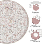 jinchan Kalen Round Rug 7ft Area Rug Washable Vintage Indoor Retro Accent Floor Cover Distressed Floral 7' Round Circle Boho Non Slip Thin Carpet for Living Room Dining Room Bedroom Kitchen Red