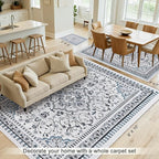 2' x 3' Blue Washable Area Rugs, Non-Slip Entryway Rug, Boho Low Pile Door Mat Indoor Entrance, Floral Medallion Pattern Vintage Rugs for Kitchen Bedroom Bathroom Laundry Living Room Farmhouse
