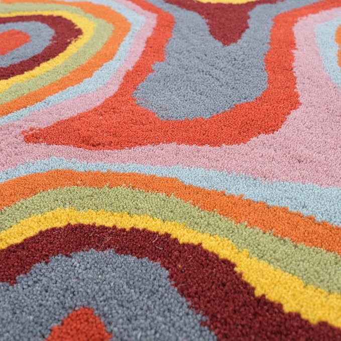 Irregular Shaped Handmade Wool Rug | Modern Colourful Stripe Premium Area Rug Perfect for Home Decor (IR-D, 10x10 ft)