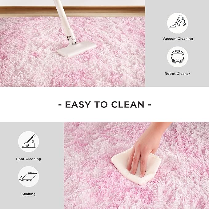 Andency Soft Area Rugs for Living Room Bedroom, 3x5 Non-Slip Fluffy Shag Carpet, Indoor Floor Fuzzy Shaggy Living Room Plush Rug for Kids Dorm Nursery Home Decor Aesthetic, Tie-Dyed White Pink