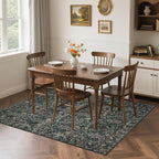 Washable Living Room Rug: 6x9 Boho Floral Soft Area Rug for Bedroom Decor - Vintage Low Pile Thin Carpet for Dining Room Non-Slip - Farmhouse Stain Resistant Rugs - Dark Green