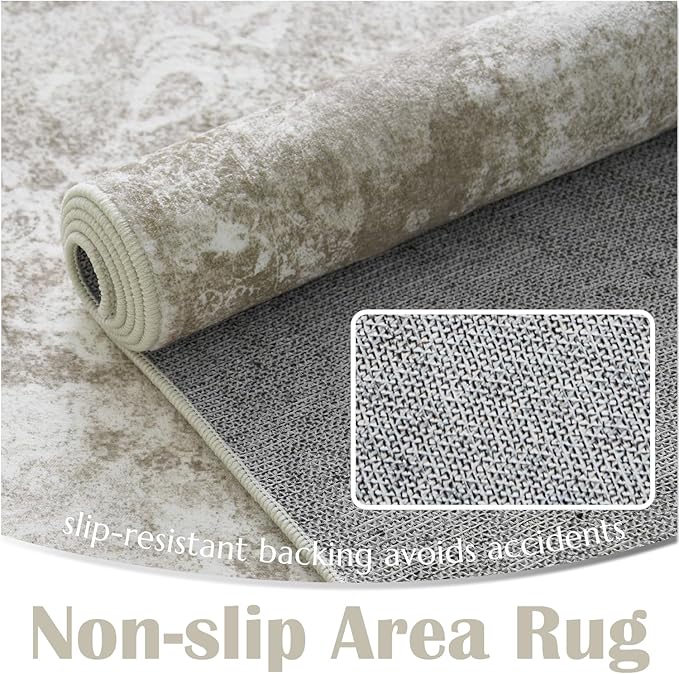 jinchan Hallway Runner Rug 2x10 Vintage Floral Distressed Design - Machine Washable Non-Slip Low-Pile Soft Thin Faux Wool Kitchen Carpet for Farmhouse Bedroom Laundry Room(2x10ft, Brown)