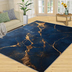 3x5 Abstract Marble Dorm Rug - Dark-Blue-Marble Small Rugs for Bedroom, Luxury Stone Pattern Area Rug Washable Non Slip for Bedroom Kitchen Living Room Entryway