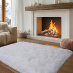 Zentavio Area Rugs for Living Room Small Carpet for Bedroom 3x5 Bedside Washable Soft Fluffy Shag Aesthetic Plush High Pile Throw Rug for Nursery Kids Room Dorm Room White