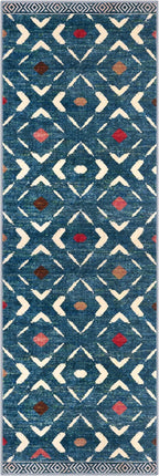 KILOCOCO Hallway Runner Rug 2.6'x8' Runners for Hallways Washable Runner Soft Non Slip Printed Geometric Low-Pile Rugs Runners for Bedroom Kitchen Living Room Boho Rugs, Teal/Blue