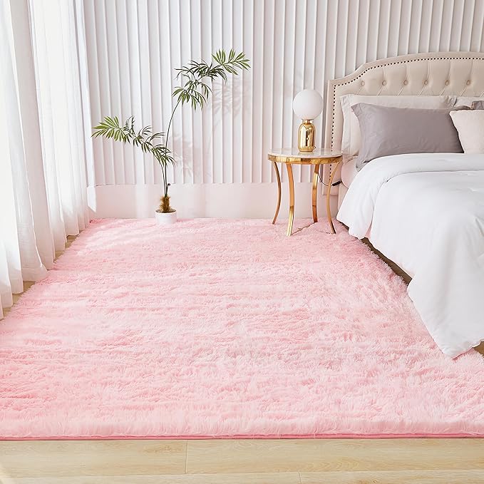 Andency Pink Soft Area Rugs for Living Room Bedroom, 4x6 Fluffy Shaggy Bedside Rug, Non-Slip Large Shag Fuzzy Plush Carpets for Bedroom Kids Dorm Nursery Home Decor Aesthetic