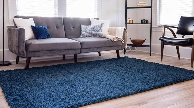 Unique Loom Solid Shag Collection Area Rug (10' x 13' Rectangle, Sapphire Blue/ Navy Blue)