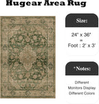 HUGEAR 2x3 Entryway Area Rug Retro Green Small Rug Machine Washable Door Mat Vintage Floral Low Pile Carpet Distressed Throw Rug Entrance Kitchen Bathroom Bedroom Office Non Slip Soft Lightweight