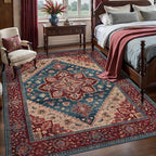 Tangsoo 3x5 Washable Rug, Oriental Indoor Area Rugs, Vintage Non Slip Accent Rug, Print Distressed Boho Red Carpet, Soft Low Pile Rugs for Living Room Dorm Bedroom Bedside Entryway Bathroom