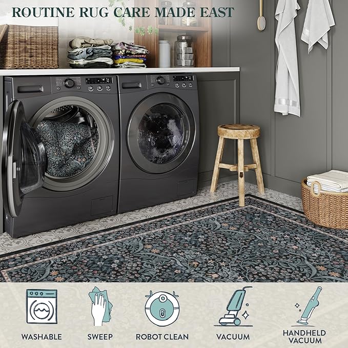 Lahome Floral Washable Kitchen Runner Rug, 2x6 Runners for Hallways Non Slip Ultra-Thin, Boho Soft Hallway Rug Forest Stain Resistance Black Carpet for Bedroom Bathroom Laundry Room, Black