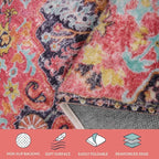 Lahome Bohemian Floral Medallion Area Rug - 2x3 Small Hot Pink Bath Rug Kitchen Sink Mat, Machine Washable Non-Slip Soft Indoor Carpet for Doormat Bedside Apartment Entrance, Fuchsia/Multi