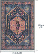 Ciicool 3x5 Area Rug, Washable Boho Rugs for Bedroom Non-Slip Indoor Low-Pile Mat Floor Oriental Carpet Vintage Rug for Kitchen Bedroom Living Room Office Dinning Foyer Decor