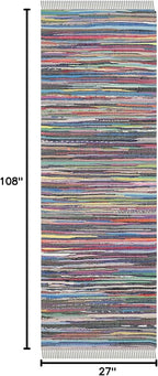 SAFAVIEH Rag Rug Collection Runner Rug - 2'3" x 9', Grey & Multi, Handmade Boho Stripe Cotton, Ideal for High Traffic Areas in Living Room, Bedroom (RAR121M)