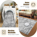 Washable Area Rug 4' x 6' Vintage Traditional Persian Mat - Foldable Distressed Non-Slip Machine Washable Carpet for Living Room Bedroom Kitchen Home Decor - Graphite and Mist