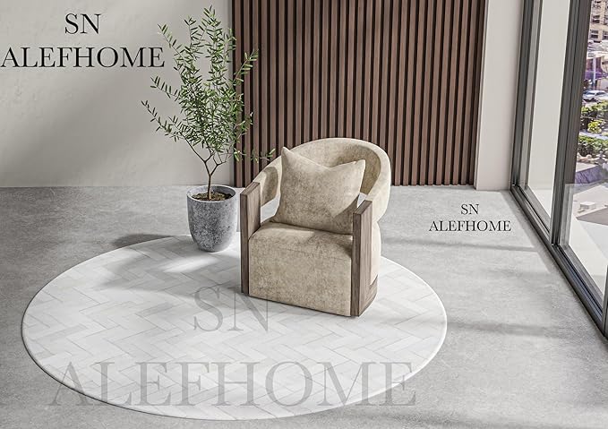 Sn Alef Home Soft Textured Round Rug | White & Grey Woven Carpet for Living Room Bedroom | Minimalist Handcrafted Circular Floor Mat for Home & Decor (Gray_6x6 ft)