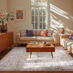jinchan Kalen Area Rug 6x9 Washable Living Room Rug Vintage Indoor Large Floor Cover Retro Accent Mat Distressed Floral Country Boho Non Slip Thin Carpet for Bedroom Dining Room Office Red Multi