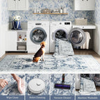 jinchan Fiora Hallway Runner Rug 3x8 Washable Runner - Vintage Floral Non Slip Low-Pile Soft Thin Faux Wool Kitchen Rug Distressed Carpet for Farmhouse Bedroom Laundry Room(3x8ft, Dark Blue)