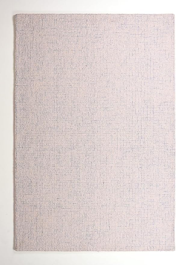 Hand-Tufted 100% Wool Pile Area Rug – Geometric Textured Grid Check Pattern – Thick and Durable Floor Carpet for Bedroom, Living Room, Kids Room, and Dining Area (Ivory Blue, 5' Round)
