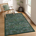 Lahome Floral Washable Rug, Soft 3x5 Rugs for Bedroom Entryway Dorm, Ultra-Thin Non Slip Boho Green Rug for Living Room Stain Resistan Throw Carpet for Nursery Entrance, Dark Green