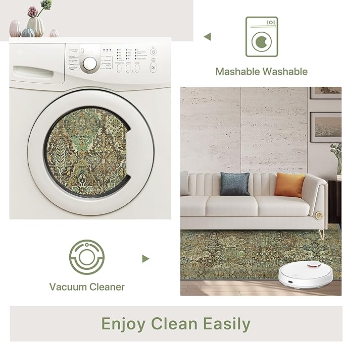 2x3 Entrance Rug Machine Washable Rug Small Door Mat,Ultra-Thin Low Pile Pad,Lightweight Indoor Carpet,Non Slip Floral Area Rug for Entryway,Bedside,Kids Room,Laundry,Bathroom,Sage Green