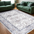 Area Rug for Living Room, 6x9 Machine Washable Non Slip Large Faux Wool Throw Rug, 0.3″ Low Pile & Non-Shedding Boho Large Carpet Rugs for for Dining Room, Bedroom, Office (Gray Purple)