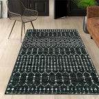 Lahome Moroccan Black Area Rug for Living Room 3x5 Non-Slip Washable Stain Resistant Large Kitchen Rugs Throw Low-Profile Soft Bedroom Carpet Geometric Print Distressed Rug for Entryway Dining Room