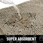 Smiry Dog Door Mat for Muddy Paws, Absorbent Dirt Trapper Non Slip Quick Dry Washable Chenille Mat for Mud Dogs, Entry Rug for Indoor and Outdoor (30x20 Inches, Warm Taupe and Black)
